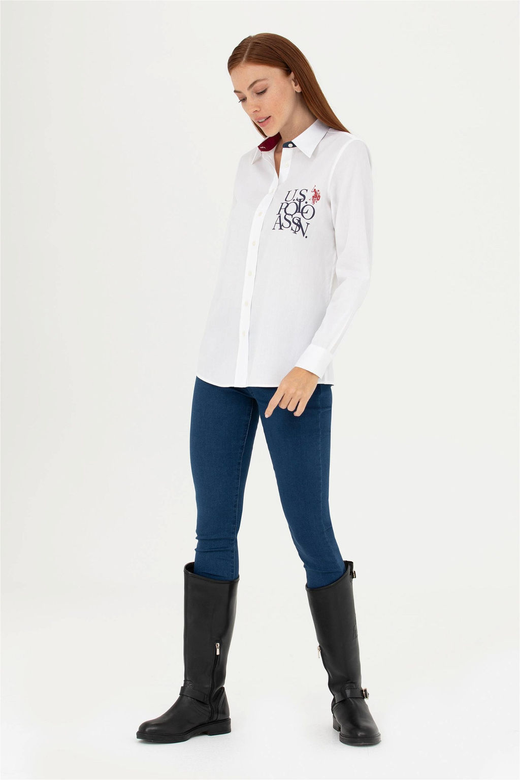 Женская белая рубашка с длинным рукавом - U.s. polo assn фото 4