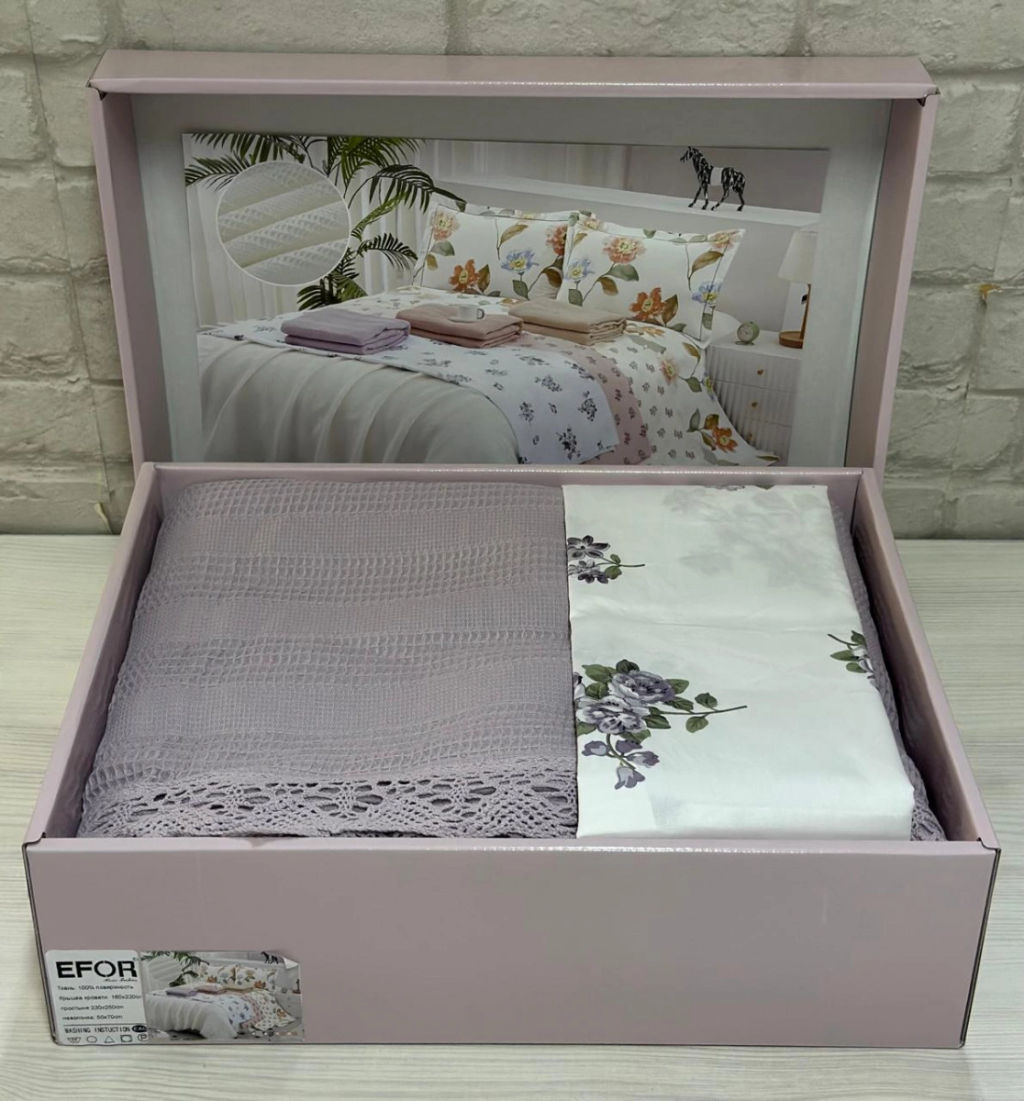 КПБ EFOR COTTONI с вафельным покрывалом 160*220, сирень (АС-02)