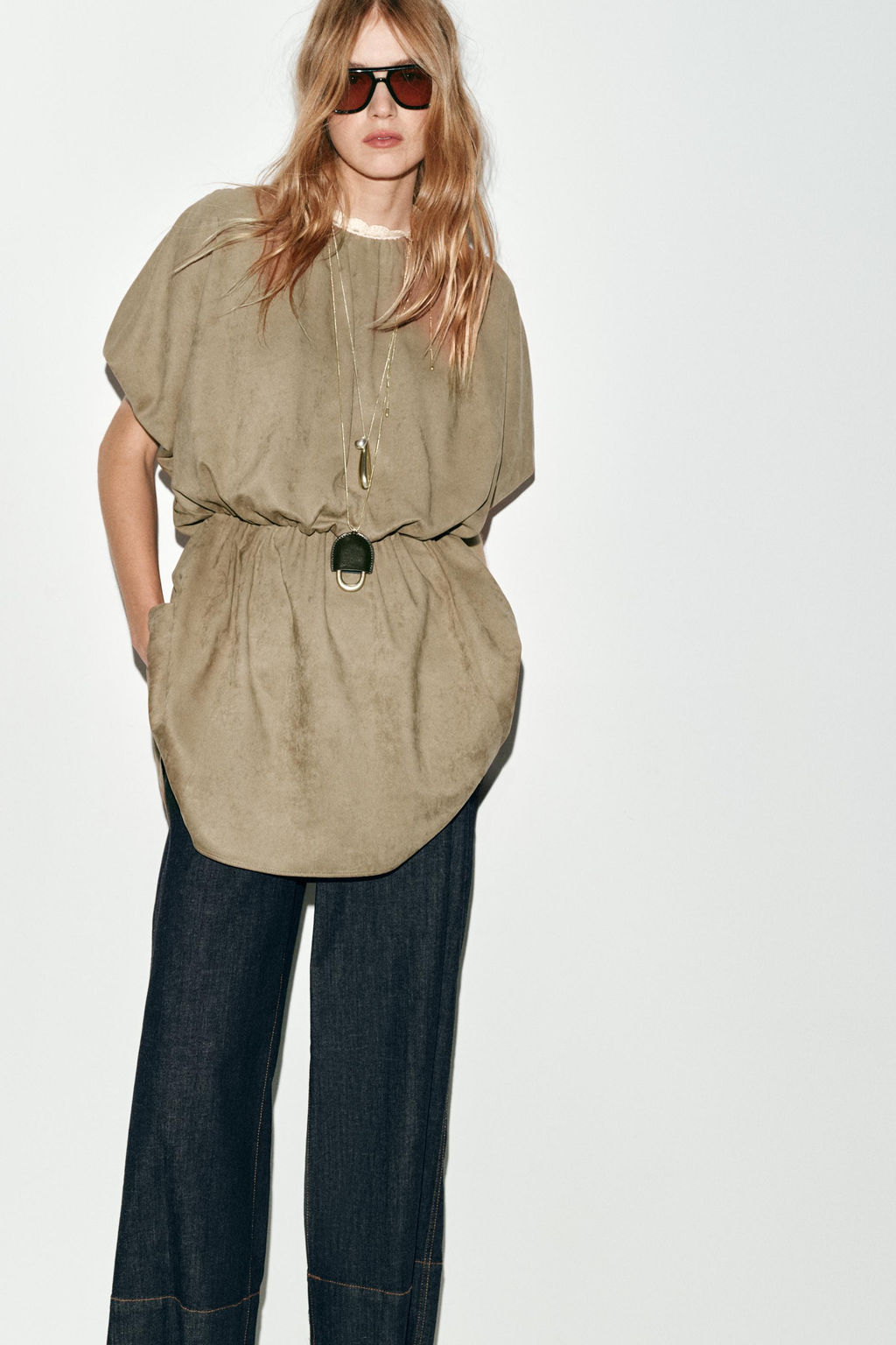 VESTIDO CORTO EFECTO ANTE / Tostado - Zara фото 5