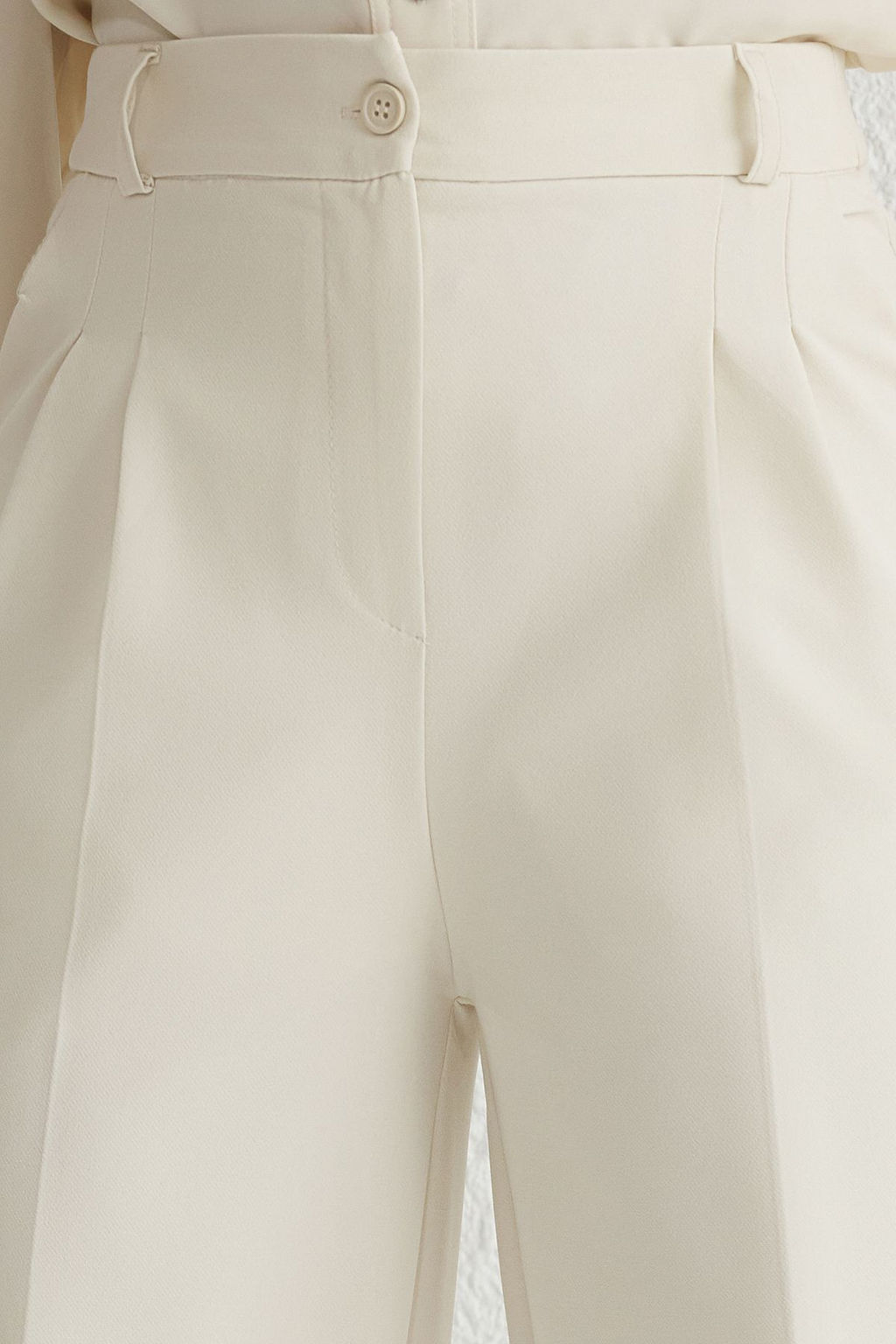 Ekru Pilili Wide Leg/Genis Paca Dokuma Pantolon TWOAW25PL00109 Palazzo