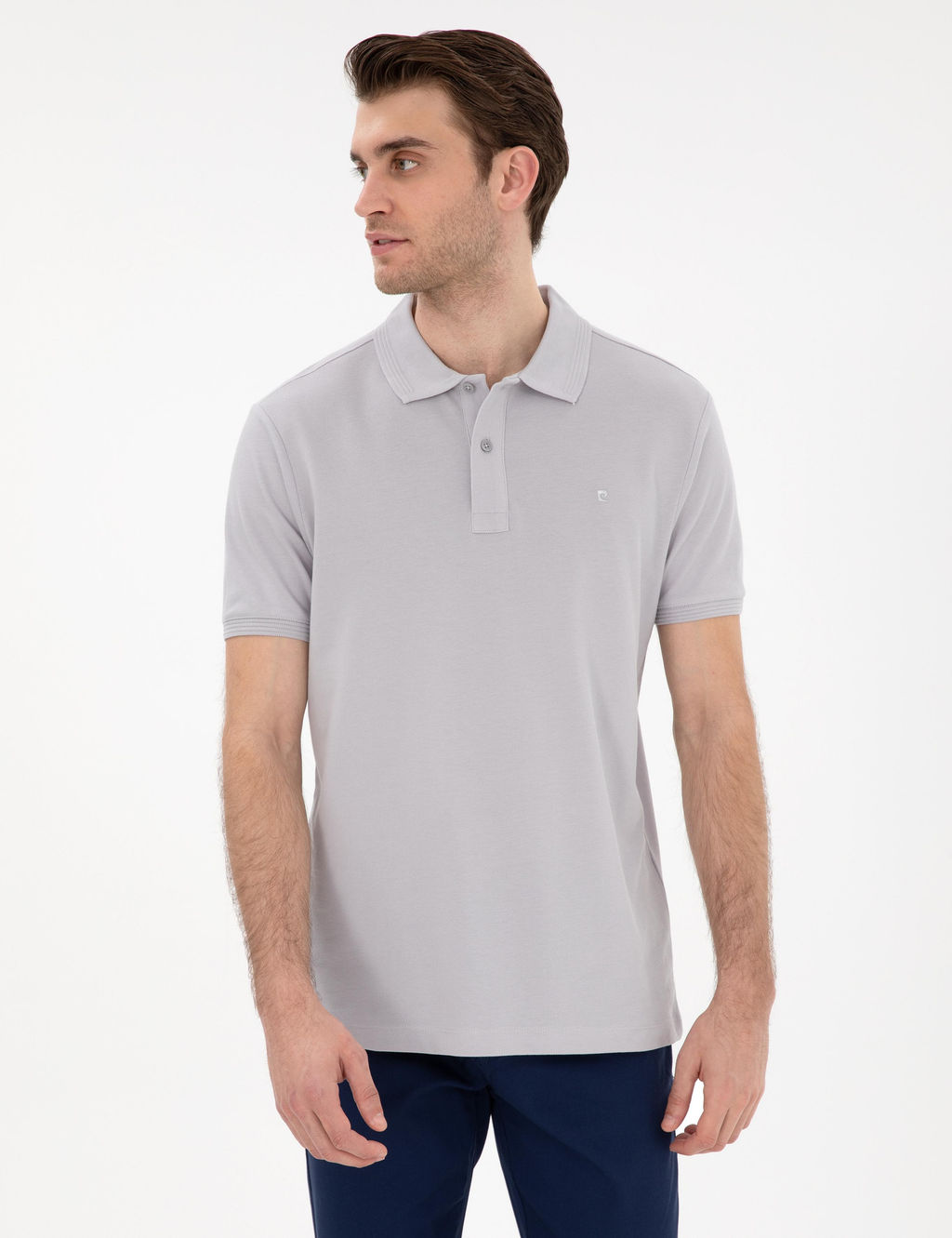 A__k Gri Slim Fit K_vr_lmaz Polo Yaka Basic Ti__rt