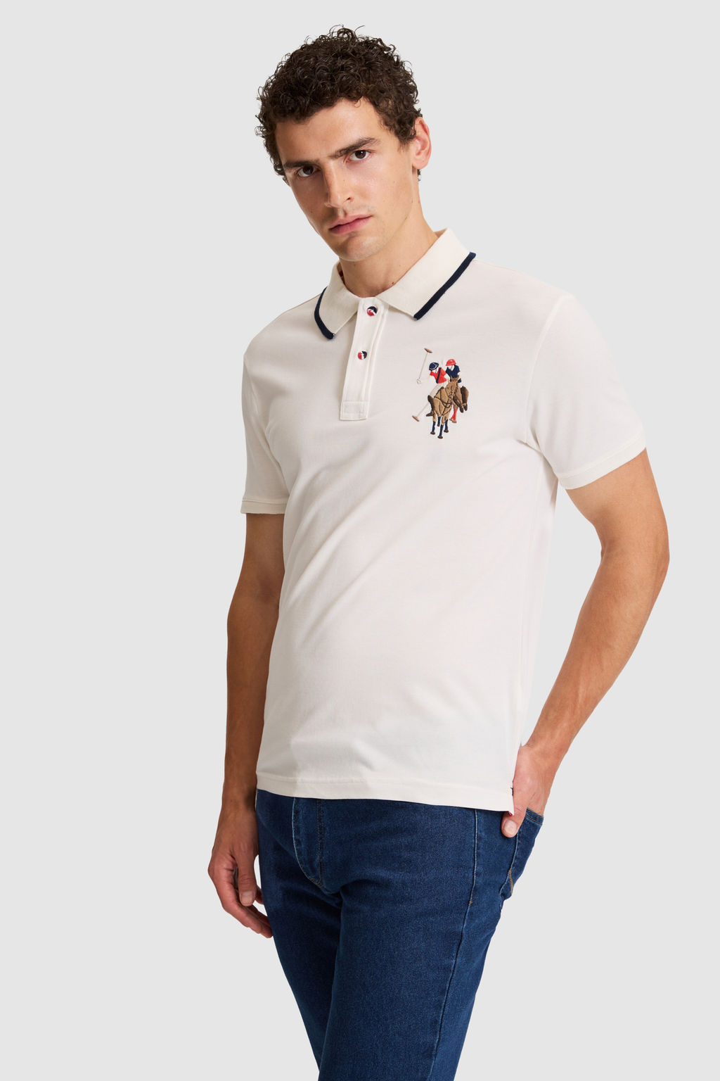 Erkek Beyaz Slim Fit Polo Yaka Basic TiЕГrt - U.s. polo assn фото 3