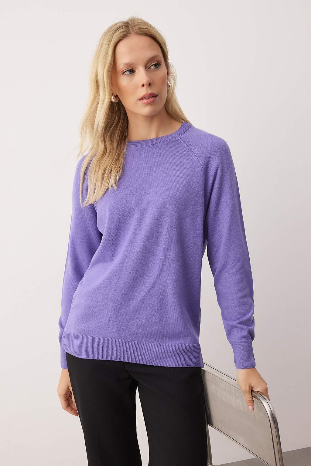 Mor Basic Reglan Kol Triko Kazak TWOAW26KZ00296 - Trendyolmilla фото 2