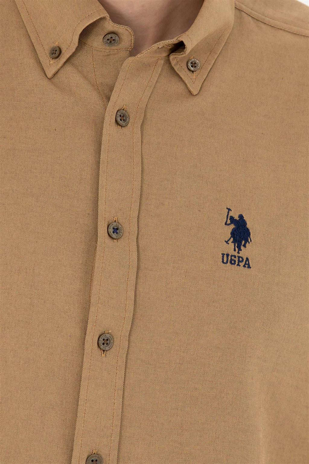 U. S. Polo Assn / Мужская базовая рубашка светло-хаки с длинным рукавом - U.s. polo assn фото 7
