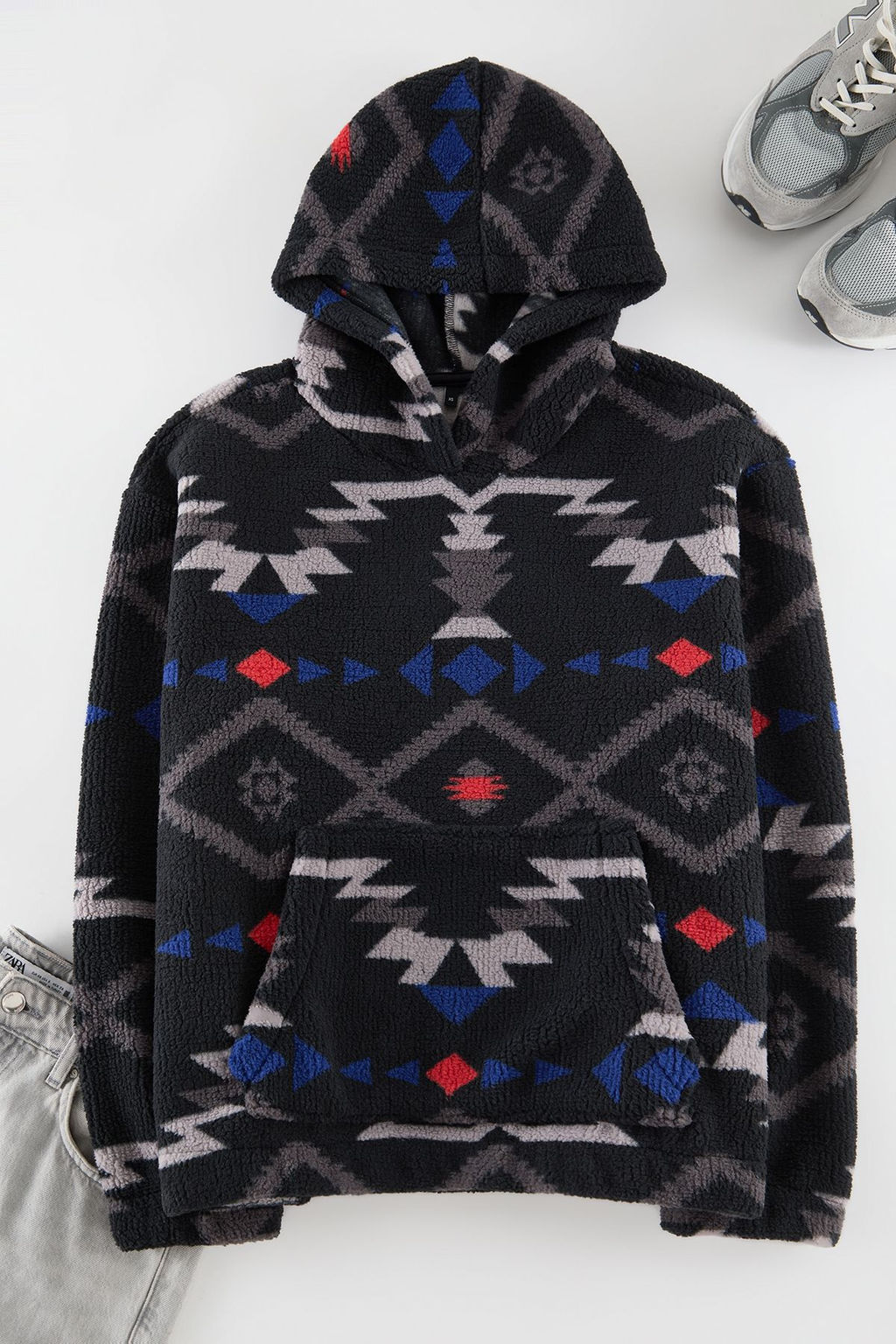 TRENDYOL MAN Siyah Un?sex Oversize/Genis Kesim Desenli Serpa Polar/Pelus Kapusonlu Sweatshirt TMNAW25SW00147 - Trendyolmilla фото 6