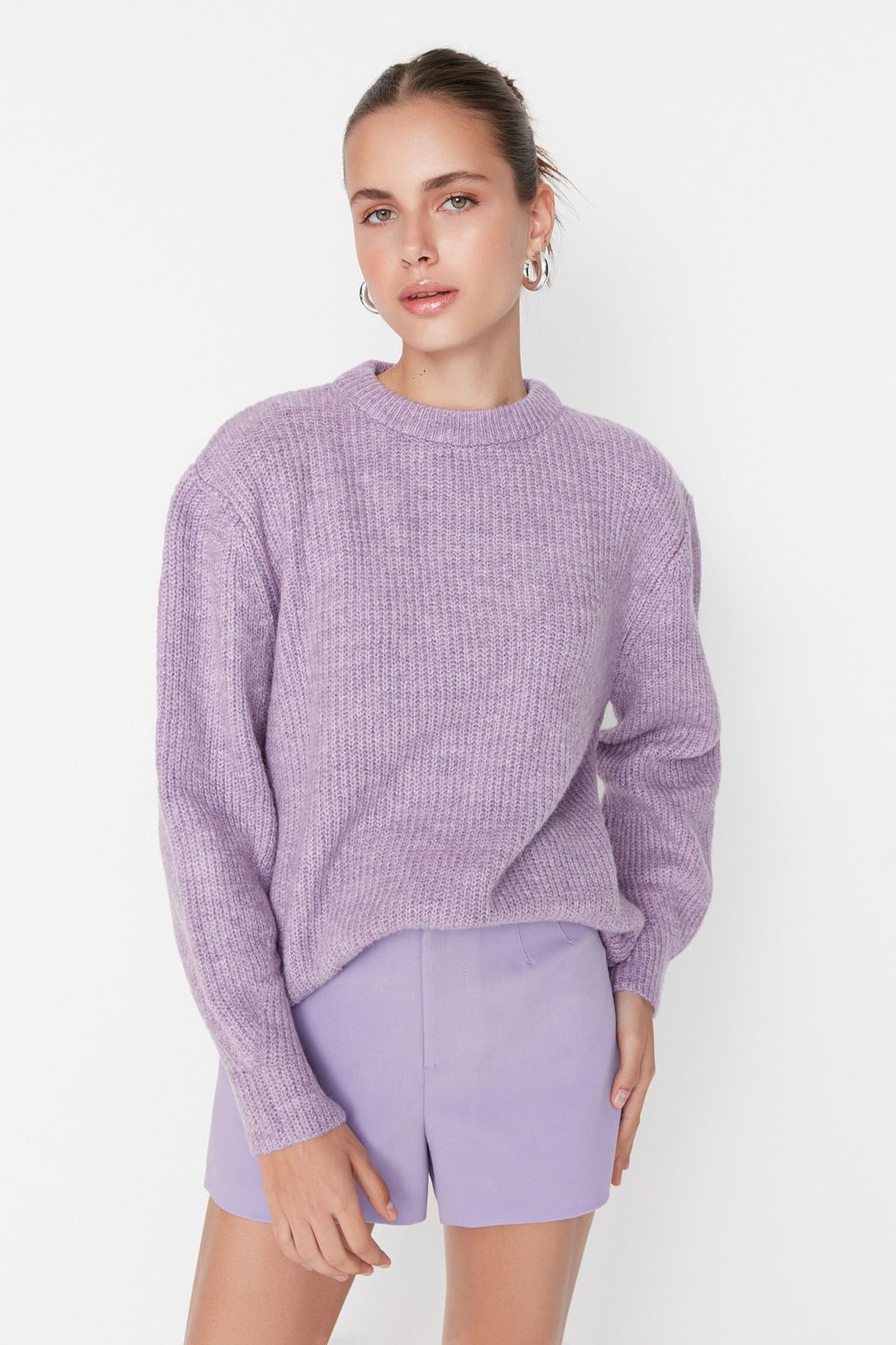 Lila Genis Kal?p Yumusak Dokulu Basic Triko Kazak TWOAW20FV0142