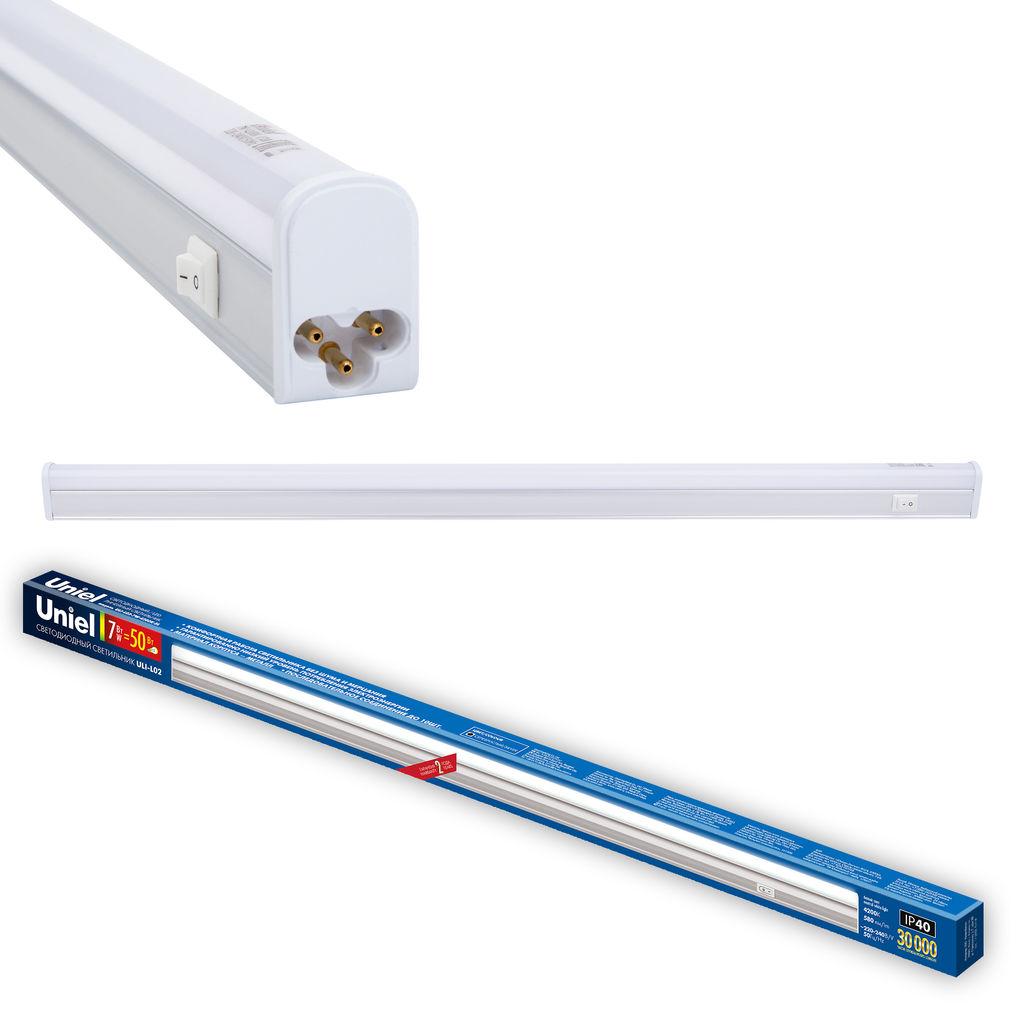 ULI-L02-7W-4200K-SL Линейный светильник LED (аналог Т5), 580Lm, 4200K, выключатель на корпусе.Цвет корпуса - серебристый.