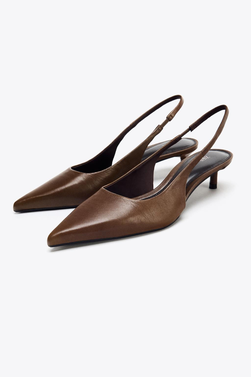 LEATHER KITTEN HEEL SHOES - Zara фото 4