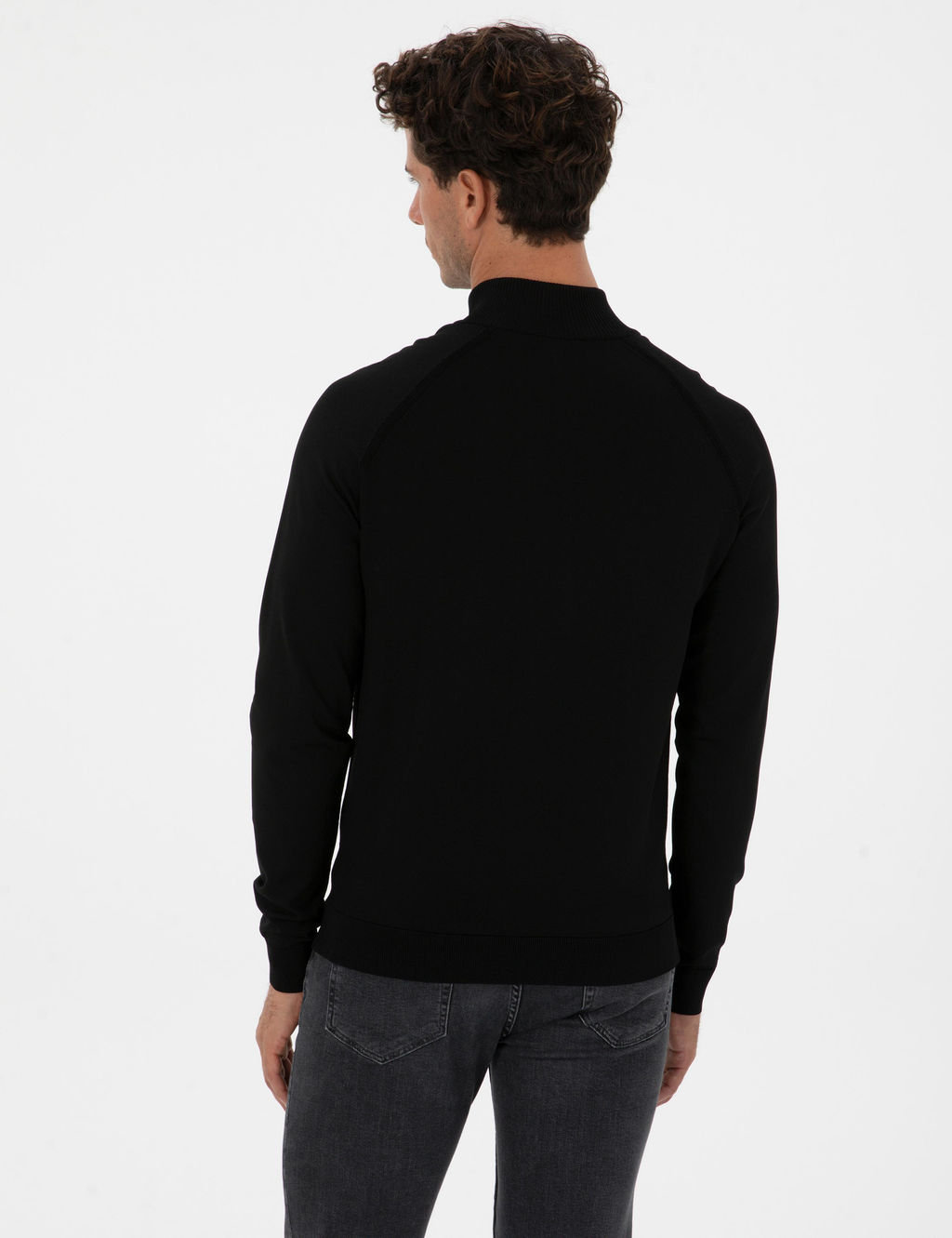 Siyah Slim Fit Dik Yaka Fermuarl_ Triko Kazak - Pierre cardin фото 5