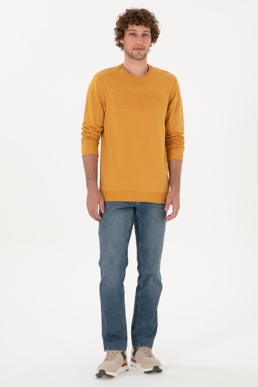 Erkek Hardal Basic Sweatshirt