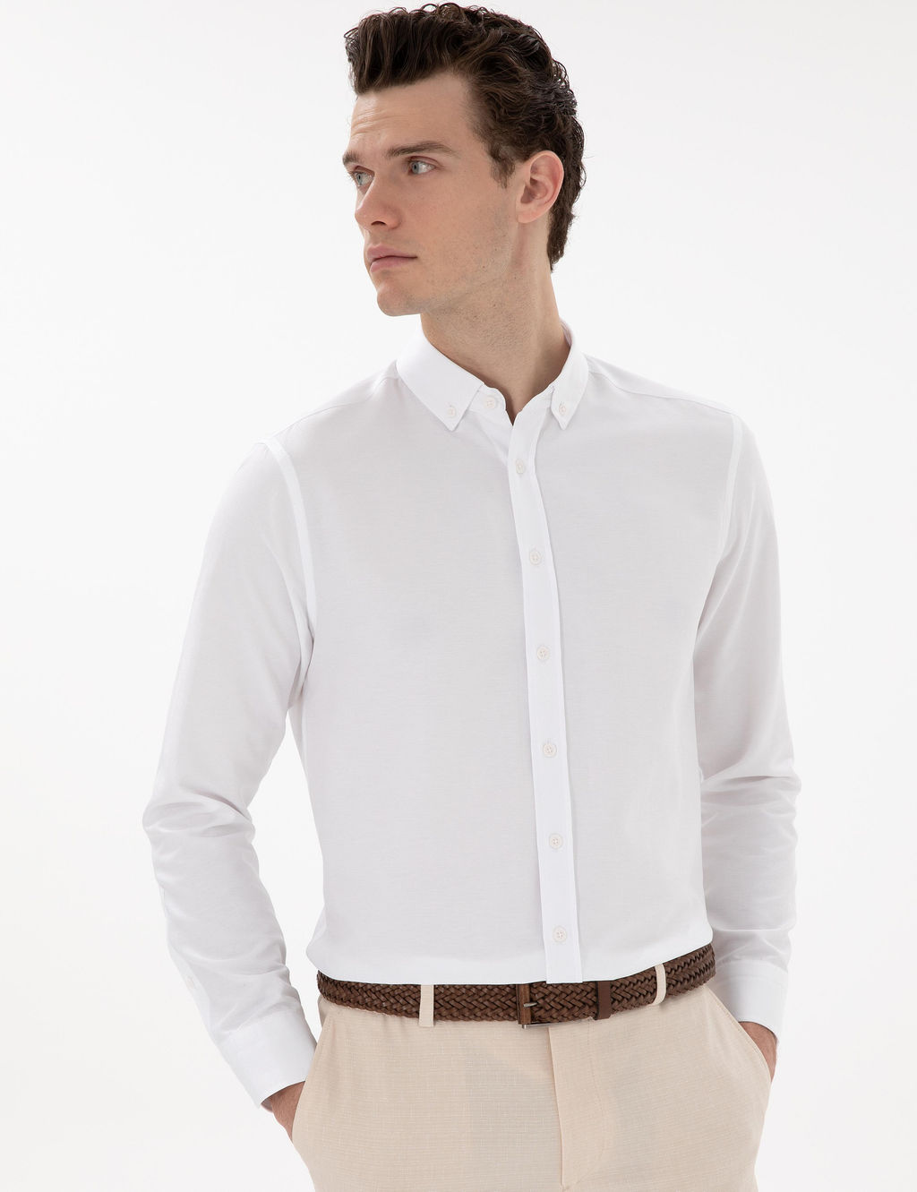 Beyaz Regular Fit Uzun Kollu G_mlek - Pierre cardin фото 3