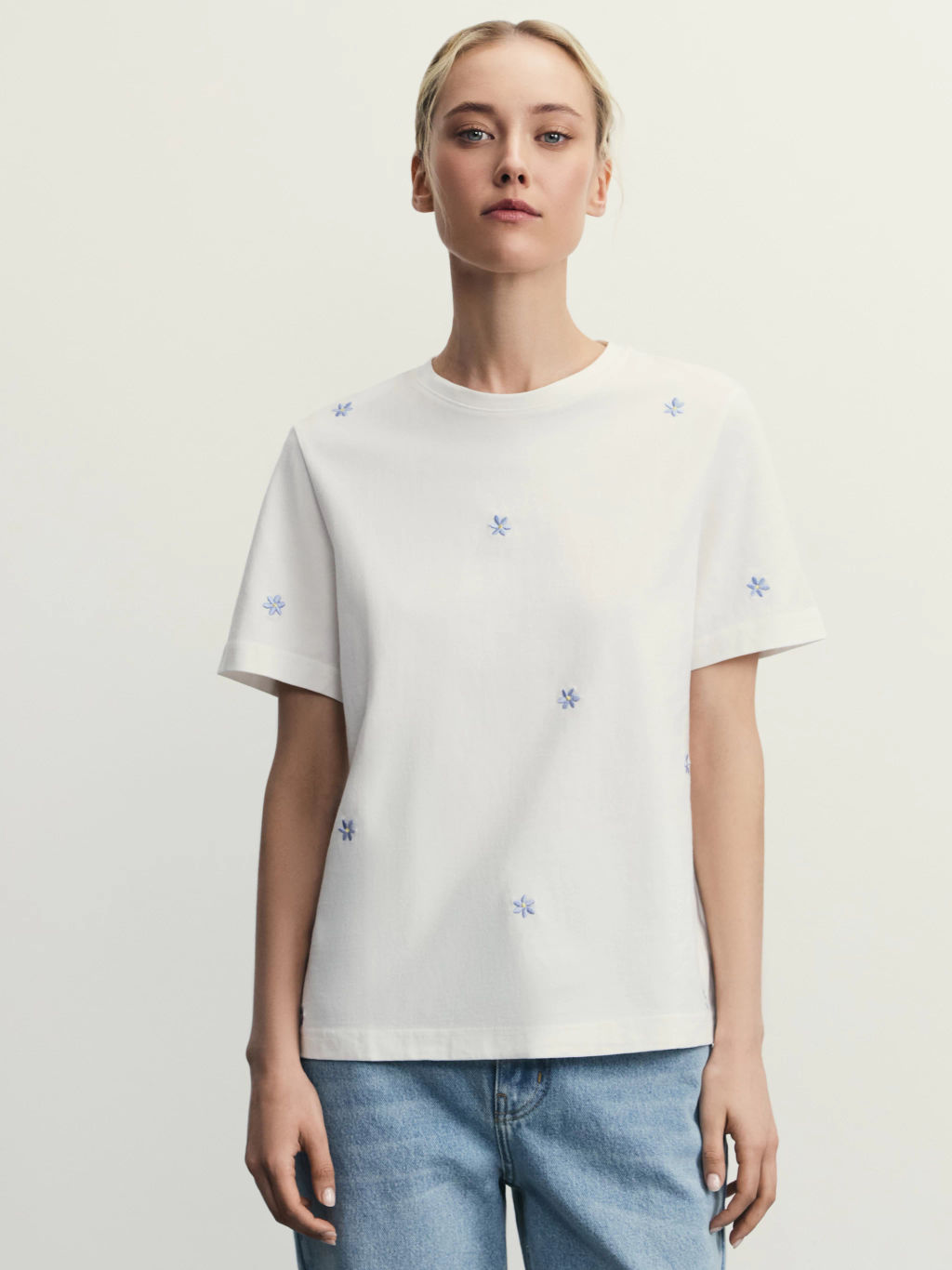 Футболка из хлопка с вышивкой / Zarina фото 4