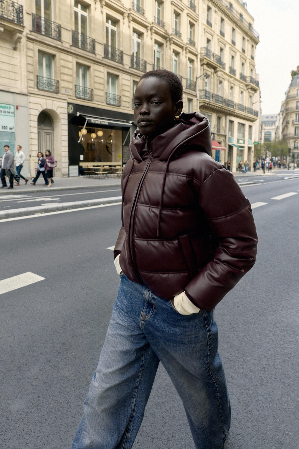 WATER-REPELLENT WINDPROOF QUILTED FAUX LEATHER ANORAK