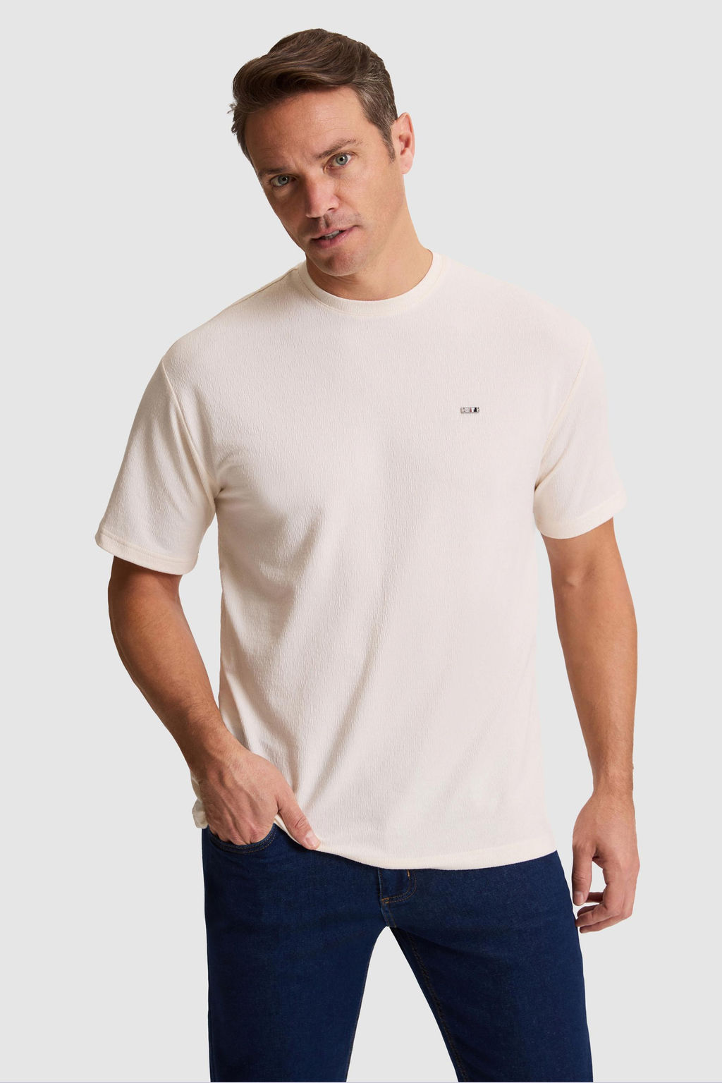 Erkek Krem Comfort Fit Bisiklet Yaka Ti__rt
