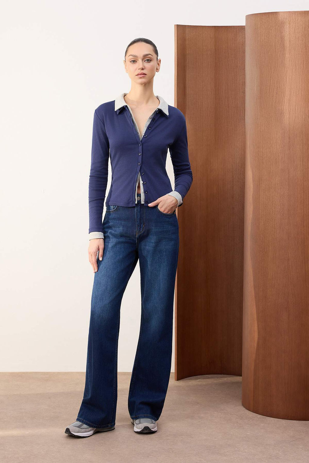 Trendyolmilla Wardrope Essentials Antrasit DOKUMLU Yuksek Bel Wide Leg Jeans TWOSS26JE00128 фото 14