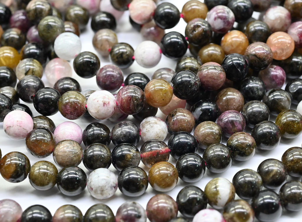 Бусины из турмалина шарик 10мм, 38см, 38 бусин Радуга камня