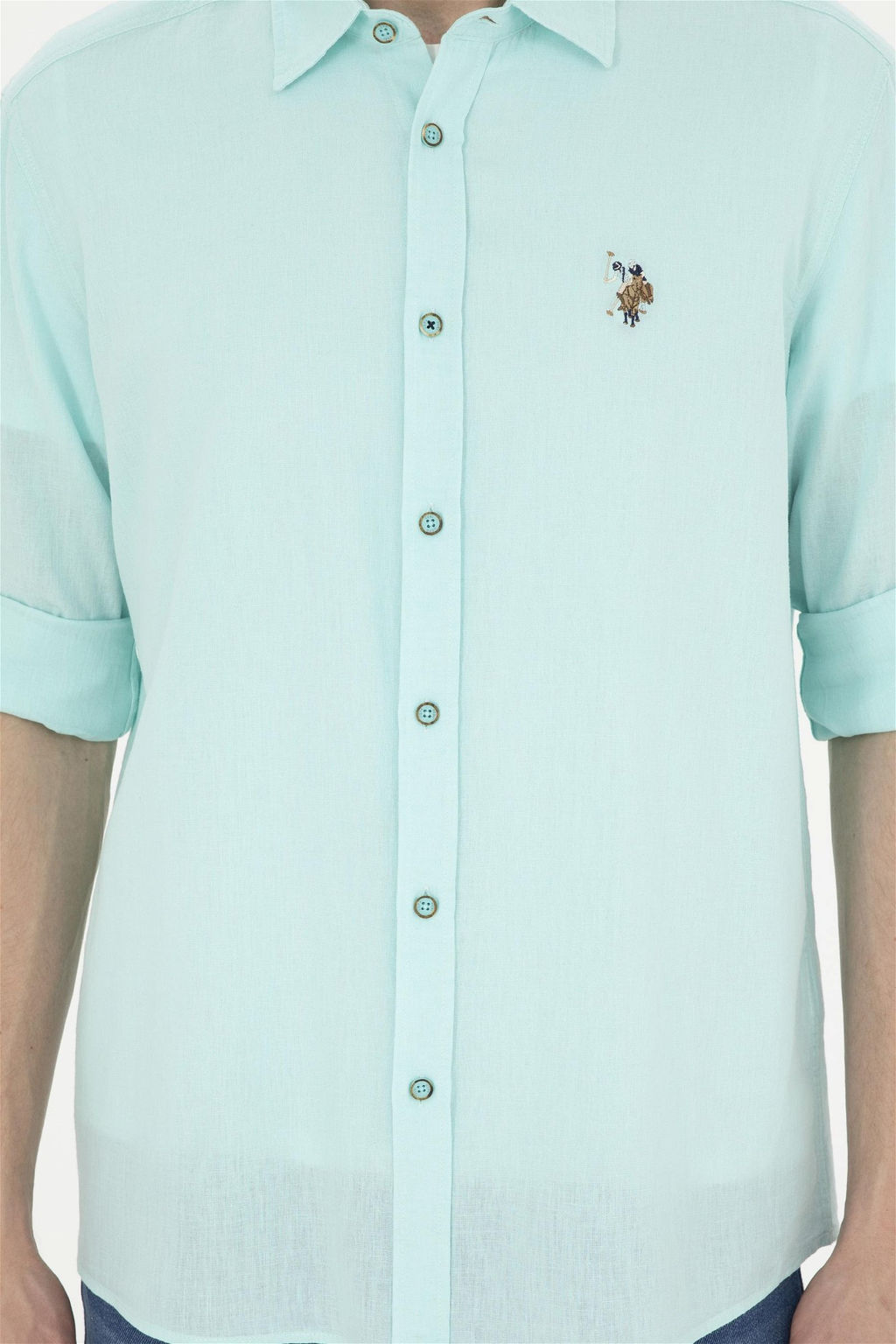 Мужская базовая рубашка зеленого цвета с длинным рукавом Неожиданная скидка в корзине - U.s. polo assn фото 6