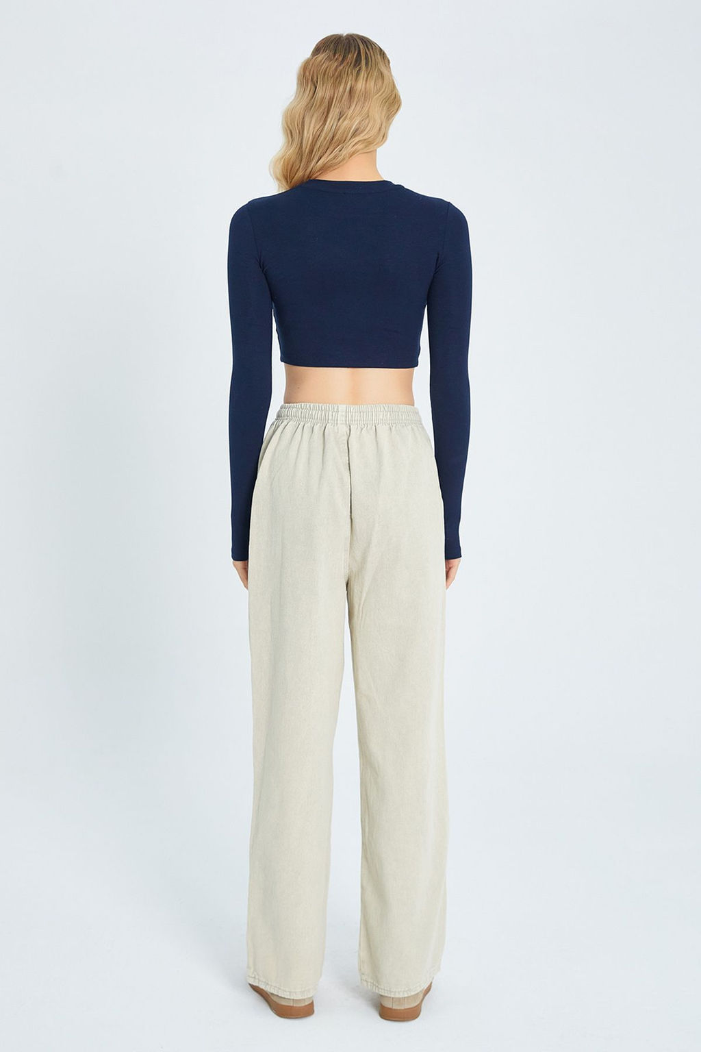 Bej Cep Detayl? Kot Gorunumlu Wide Leg/Genis Paca Dokuma Pantolon TWOSS25PL00076