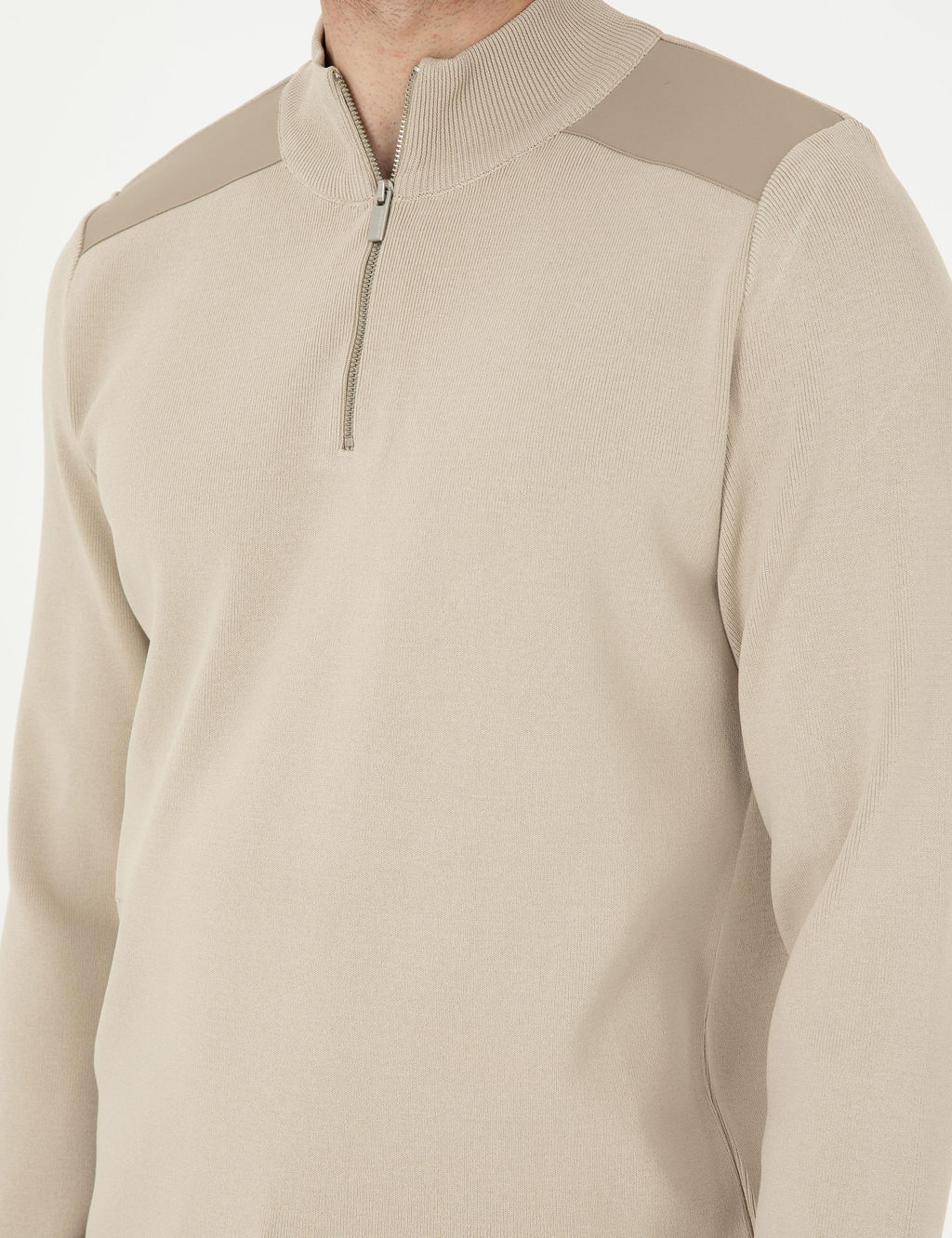 Bej Regular Fit Fermuarl_ Dik Yaka Triko Kazak - Pierre cardin фото 7