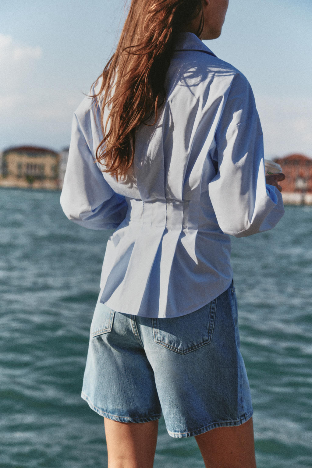 CAMISA POPEL?N PLIEGUES / Azul claro - Zara фото 5