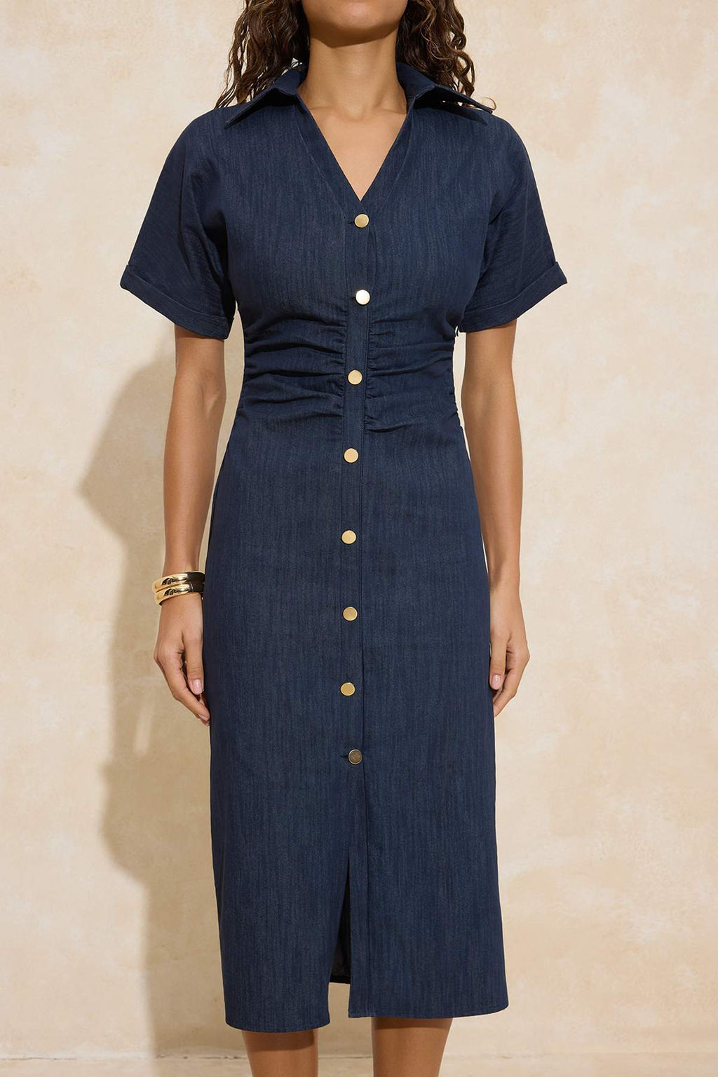 Lacivert Kemerli Duz Kemerli Midi Dokuma Elbise TWOSS26EL00084 - Trendyolmilla фото 3