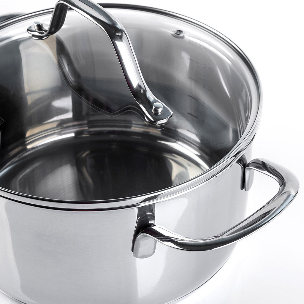 Набор кастрюль из нержавеющей стали Брилон 3 штуки: 1,5л - д16см, h8см, 3л - д20см, h10,5см, 4,3л - д22см, h11,5см, s0,5мм, дно s2,7мм, внешняя и внутренняя полировка - зеркальная, стеклянная жаропрочная крышка, пароотвод, ручки с из нержавеющей ст - Домашняя мода фото 2