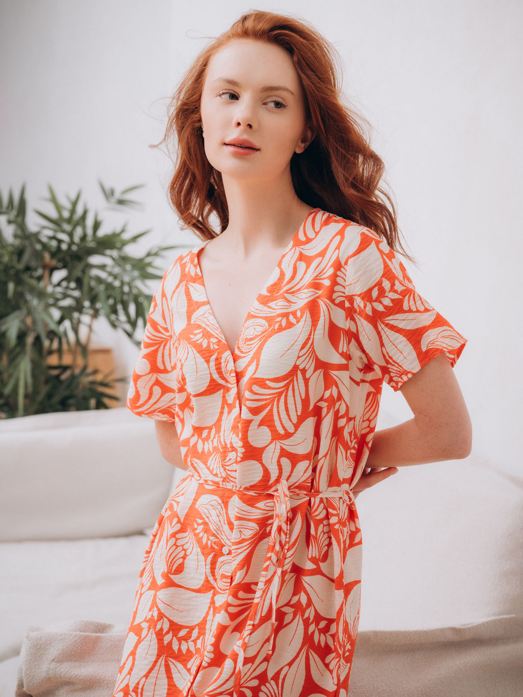 Туника пляжная Indefini из вискозы оранжевая  фото 11