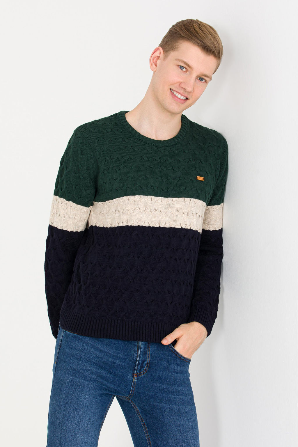 U. S. Polo Assn / Мужской темно-синий трикотажный свитер с круглым вырезом