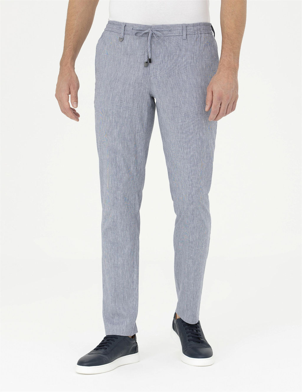 Koyu Mavi Ex. Slim Fit Keten Kar___ml_ Kuma_ Pantolon