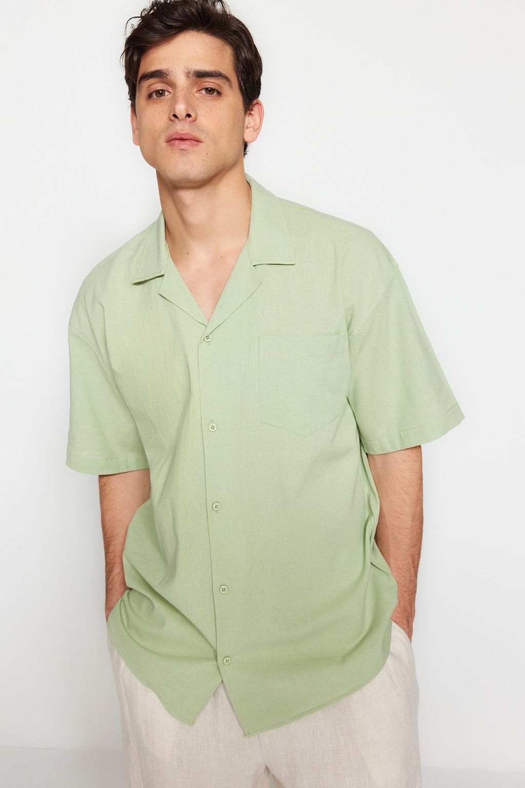 TRENDYOL MAN Yesil Oversize Fit Yazl?k Pamuklu Gomlek TMNSS23GO00080 - Trendyolmilla фото 11