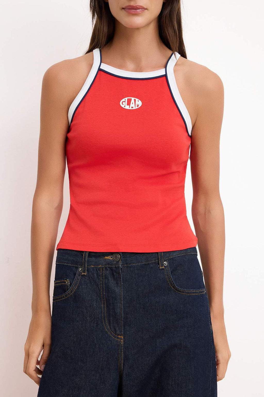 K?rm?z? Slogan Fitted/Vucuda Oturan Halter Yaka Kolsuz Pamuk Ribana Orme Atlet TWOSS26AL00040 - Trendyolmilla фото 3