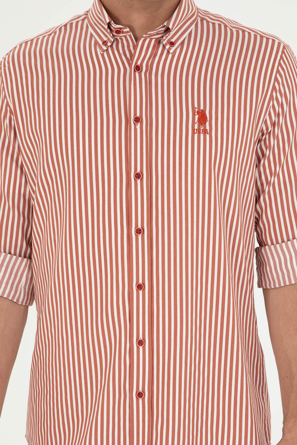 Мужская рубашка с длинным рукавом кирпичного цвета - U.s. polo assn фото 6