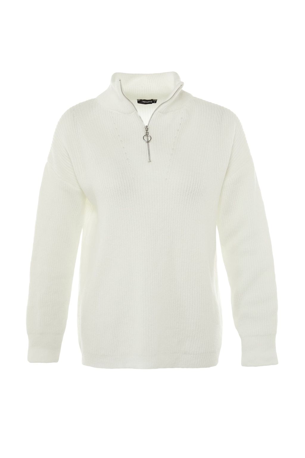 Ekru Yumusak Dokulu Fermuarl? Triko Kazak TWOAW20XS0009