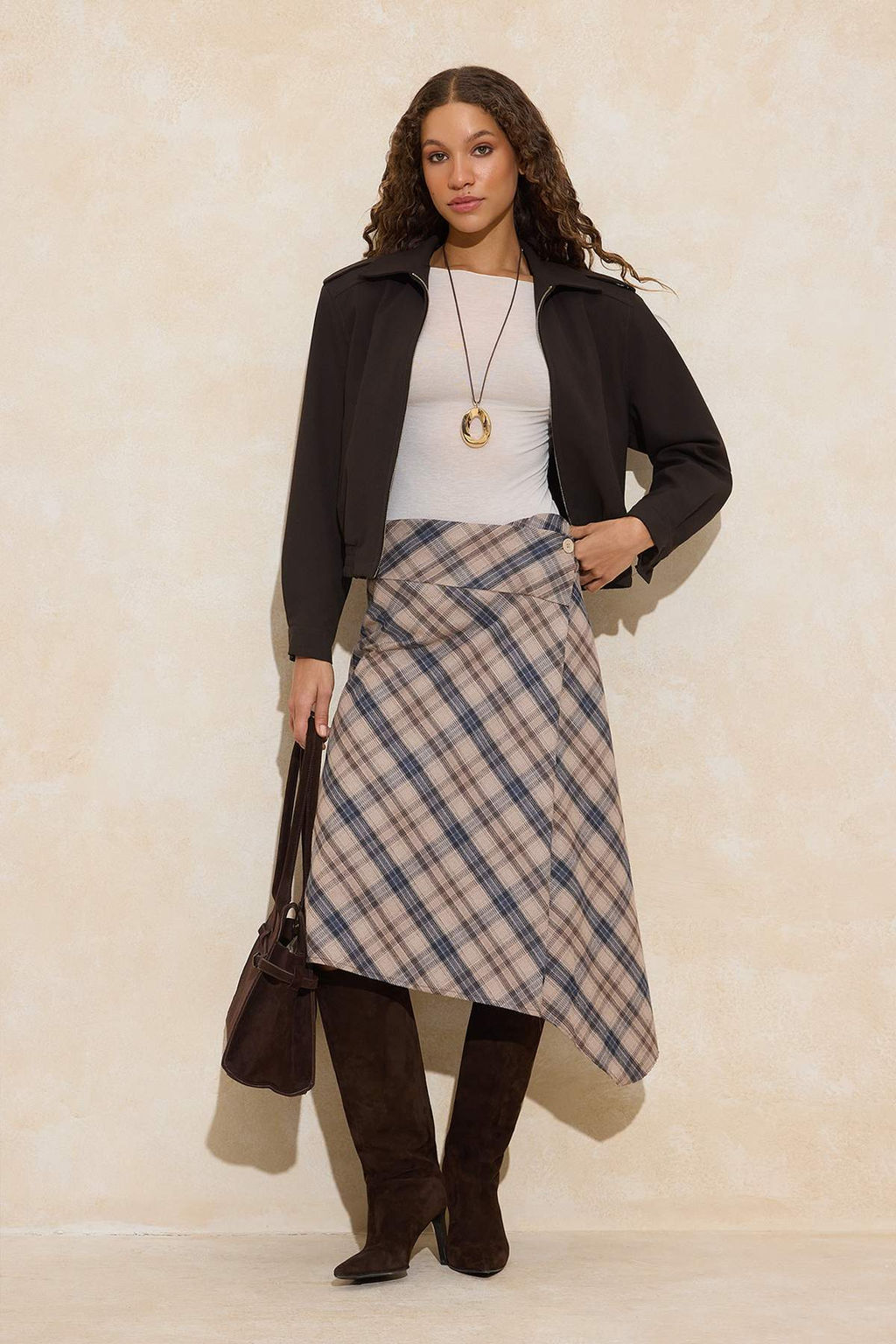 Bej-Cok Renkli Ekose Asimetrik Kesim Dugme Detayl? Etek TWOAW26ET00173 - Trendyolmilla фото 6