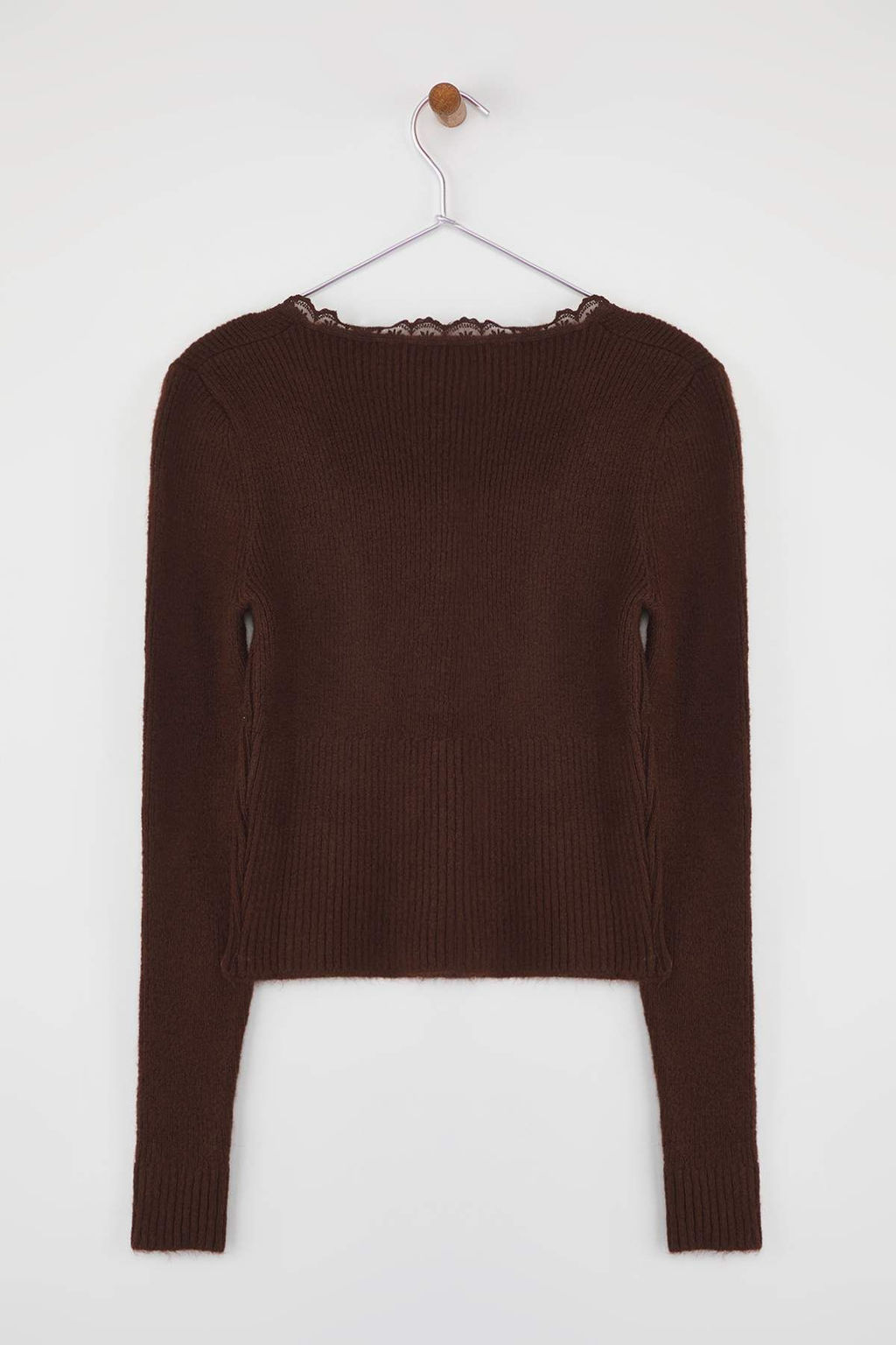 Tas Crop Dantel Garnili Kare Yaka Yumusak Dokulu Fitted/Vucudu Saran Triko H?rka TWOAW26HI00061 - Trendyolmilla фото 6