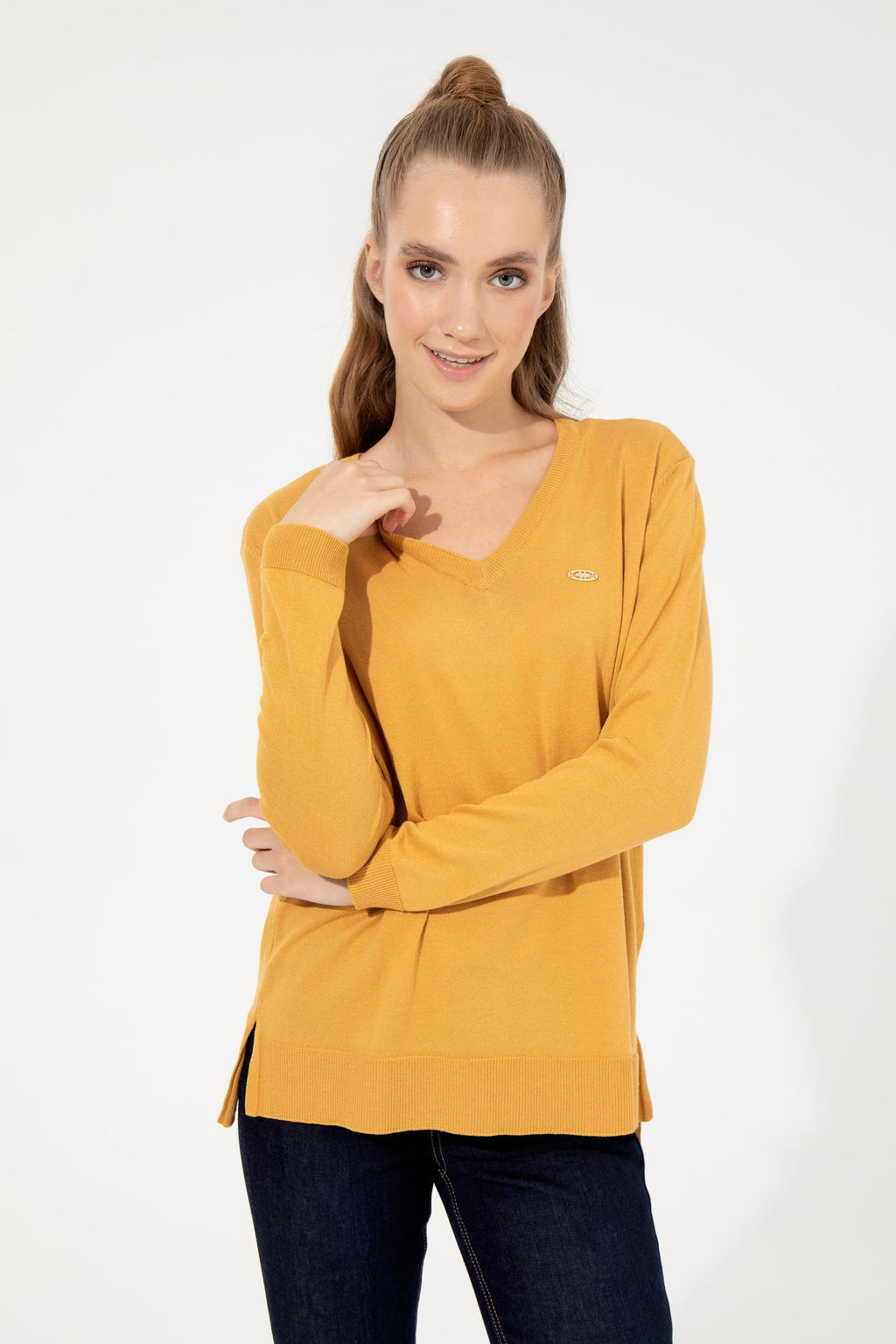 Kad_n Safran Basic V Yaka Kazak