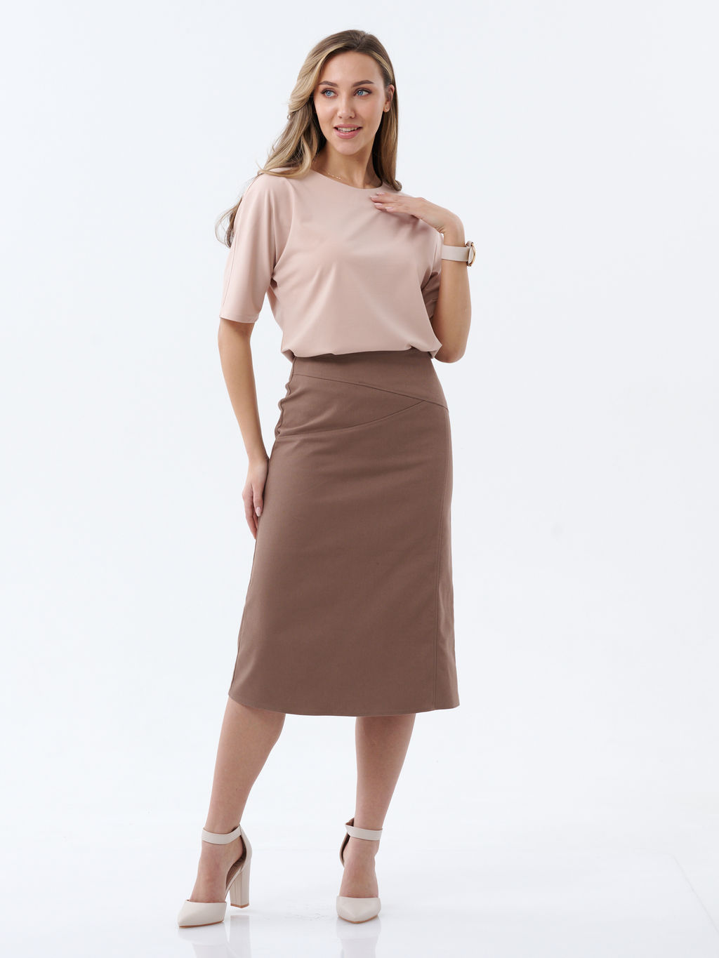Юбка миди с разрезом коричневая