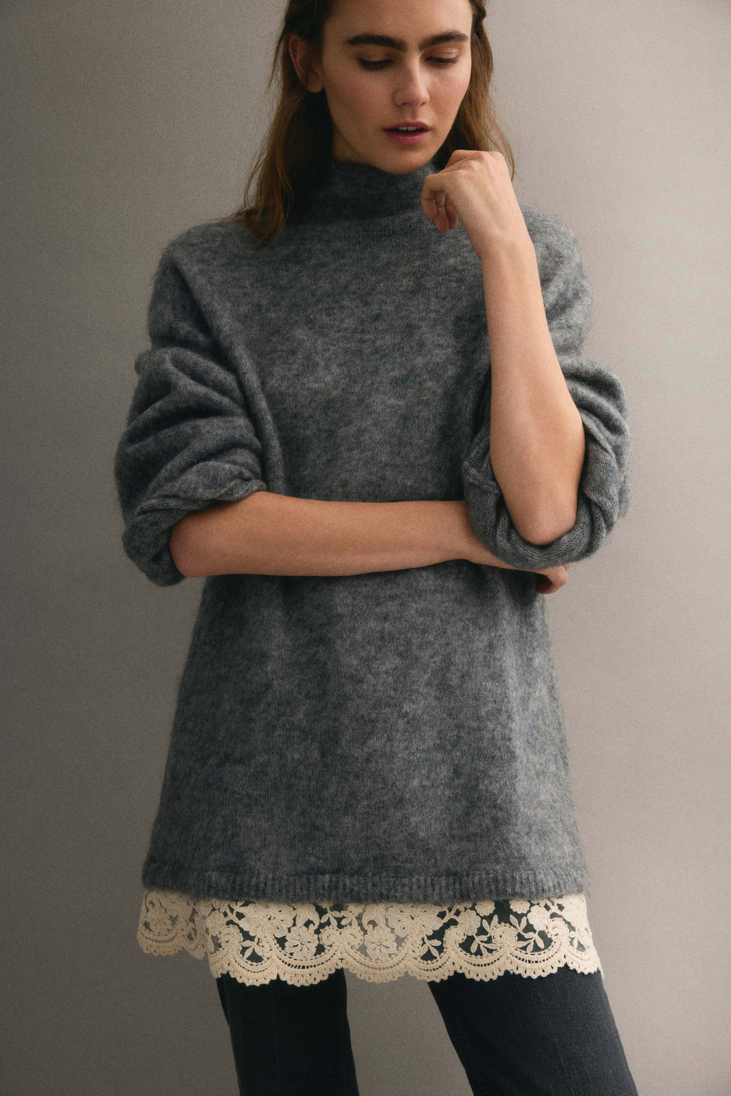 Jersey de mezcla de mohair con ribete de encaje - H&m фото 4