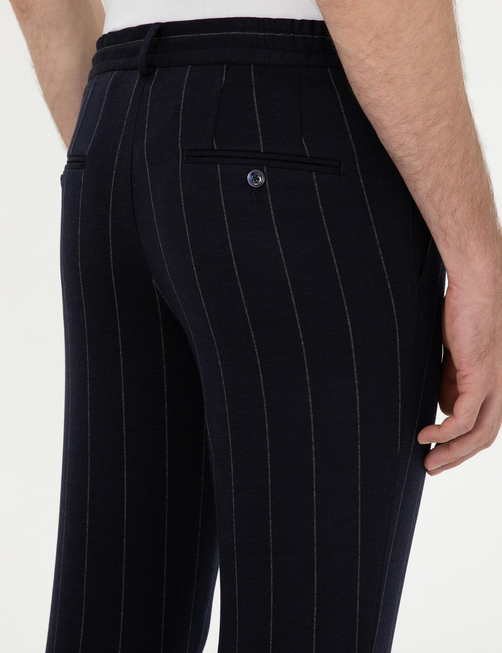 Koyu Lacivert Slim Fit Y_n Kar___ml_ _izgili Pantolon