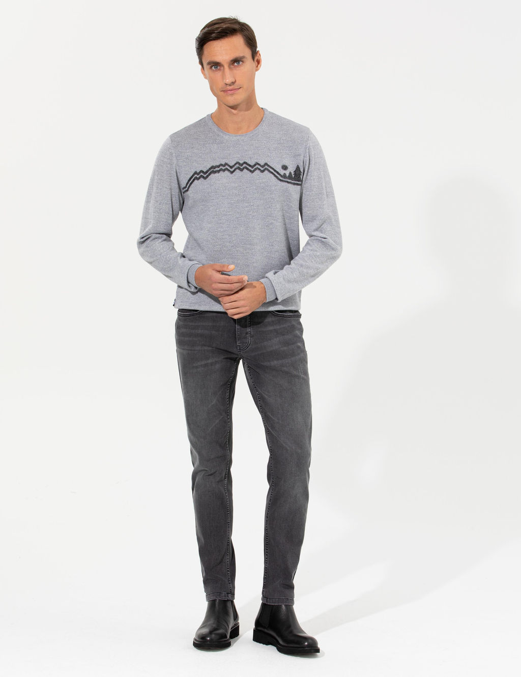 Серый зауженный трикотаж с круглым вырезом - Cacharel фото 4