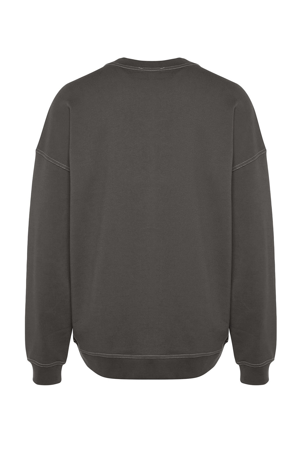 Antrasit Oversize/Genis Kesim Kontrast Dikis Detayl? Bisiklet Yaka Sweatshirt TMNAW24SW00011