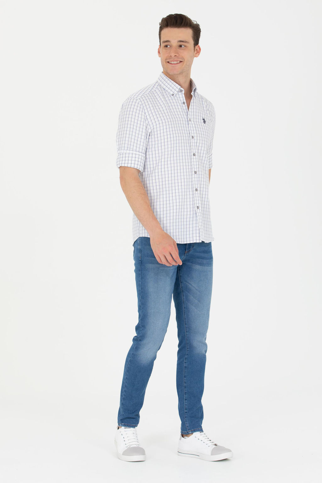 U. S. Polo Assn Мужская темно-синяя белая рубашка в клетку - U.s. polo assn фото 4