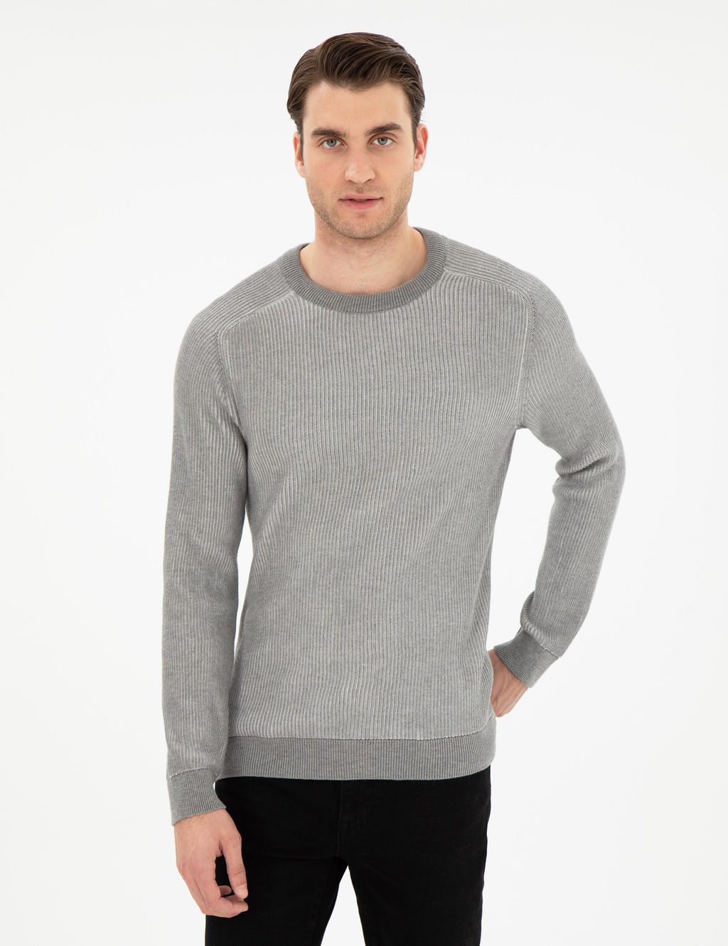 Bordo Slim Fit Bisiklet Yaka Triko Kazak