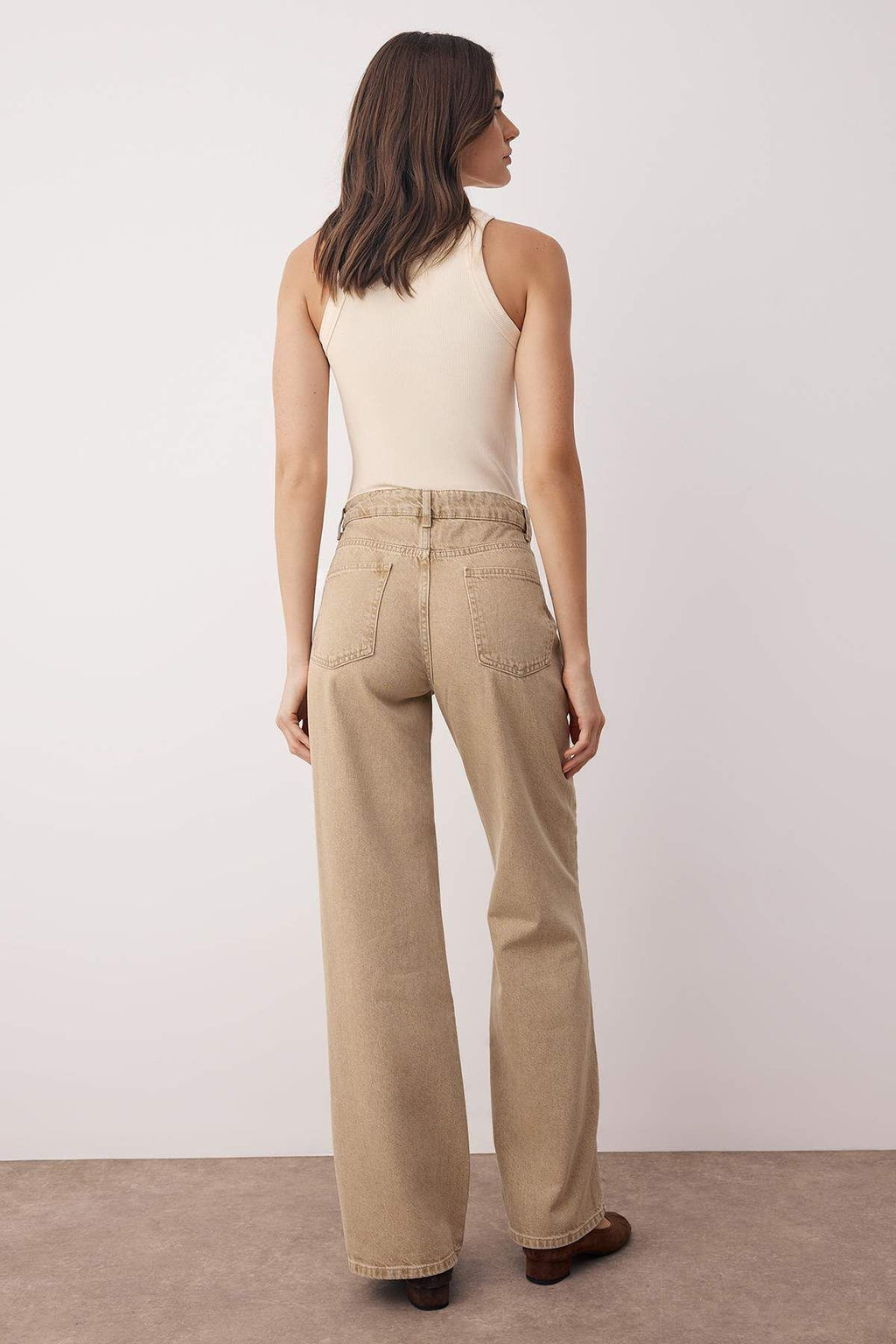 Bej Yuksek Bel Vintage Y?kama Genis Paca Wide Leg Jeans TWOAW26JE00125 - Trendyolmilla фото 4