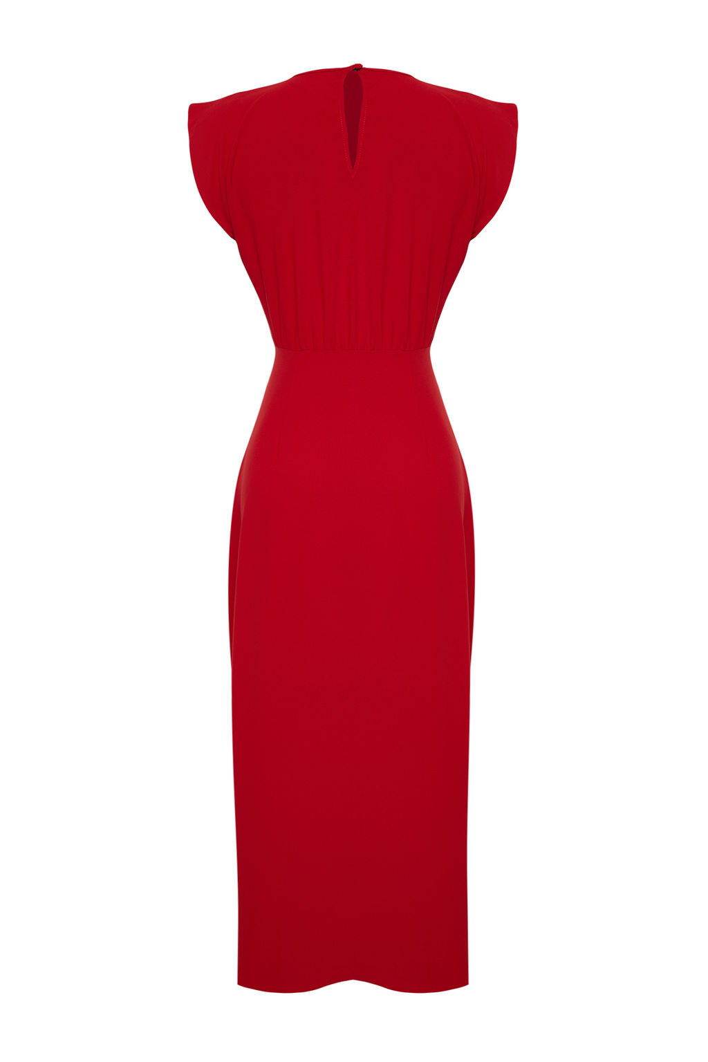 K?rm?z? A Kesim Bisiklet Yaka Kolsuz Aerobin Midi Dokuma Elbise TWOSS24EL00601