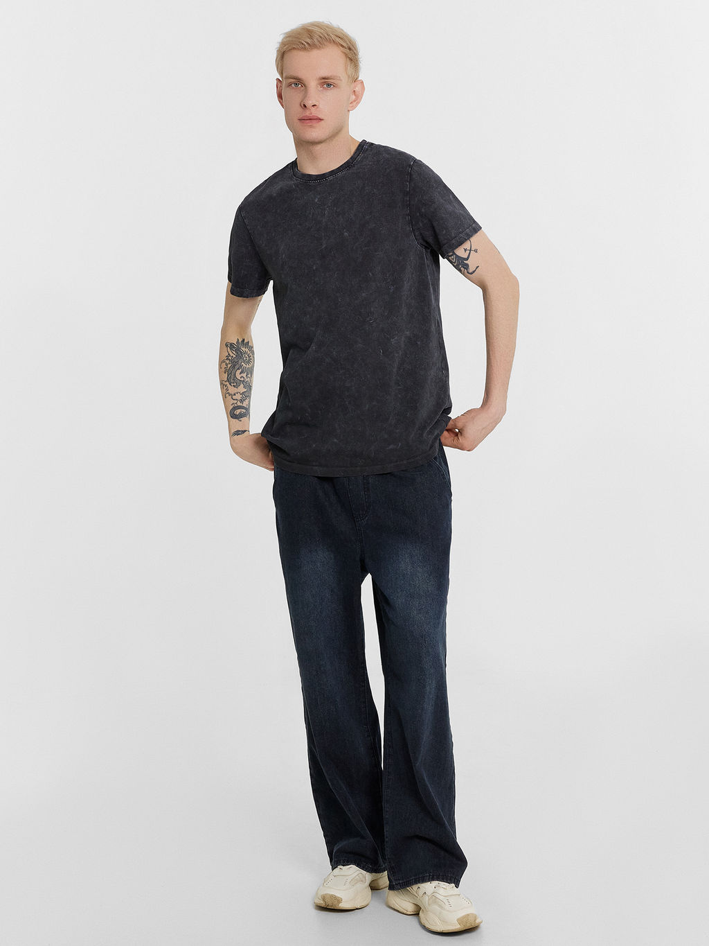 Футболка мужская серая с обработкой эйсид серый acid wash +печать1 111773