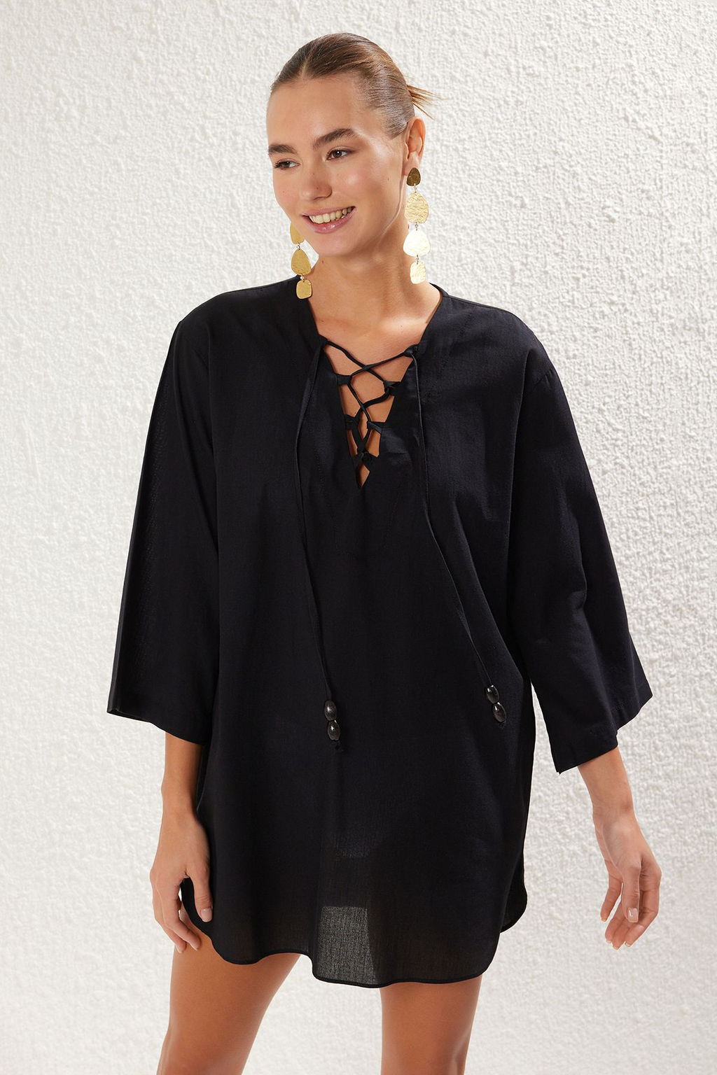 Trendyolmilla Su Alt? Desenli Mini Dokuma %100 Pamuk Plaj Elbisesi TBESS25EL00020  фото 11