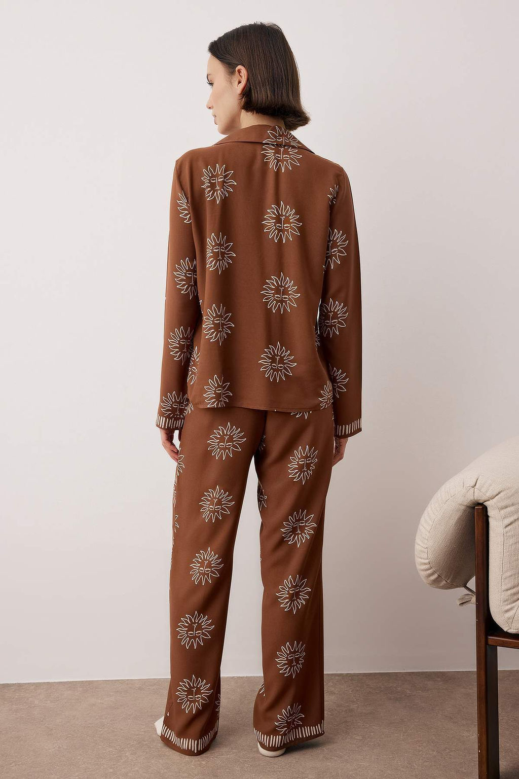 Trendyolmilla Lacivert Gunes Desenli Viskon Dokuma Pijama Tak?m? THMAW25PT00034  фото 19