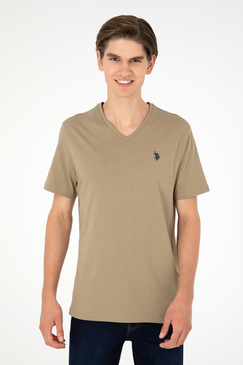 Мужская базовая футболка цвета хаки - U.s. polo assn фото 3