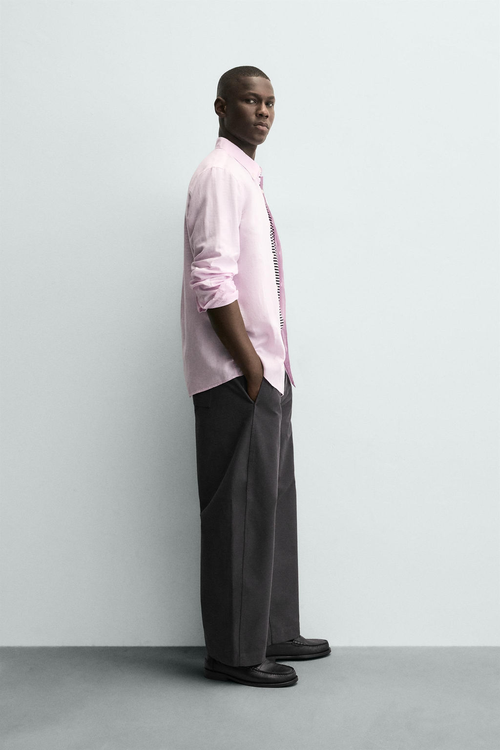 CAMISA REGULAR FIT LINO - ALGOD?N / Rosa - Zara фото 4